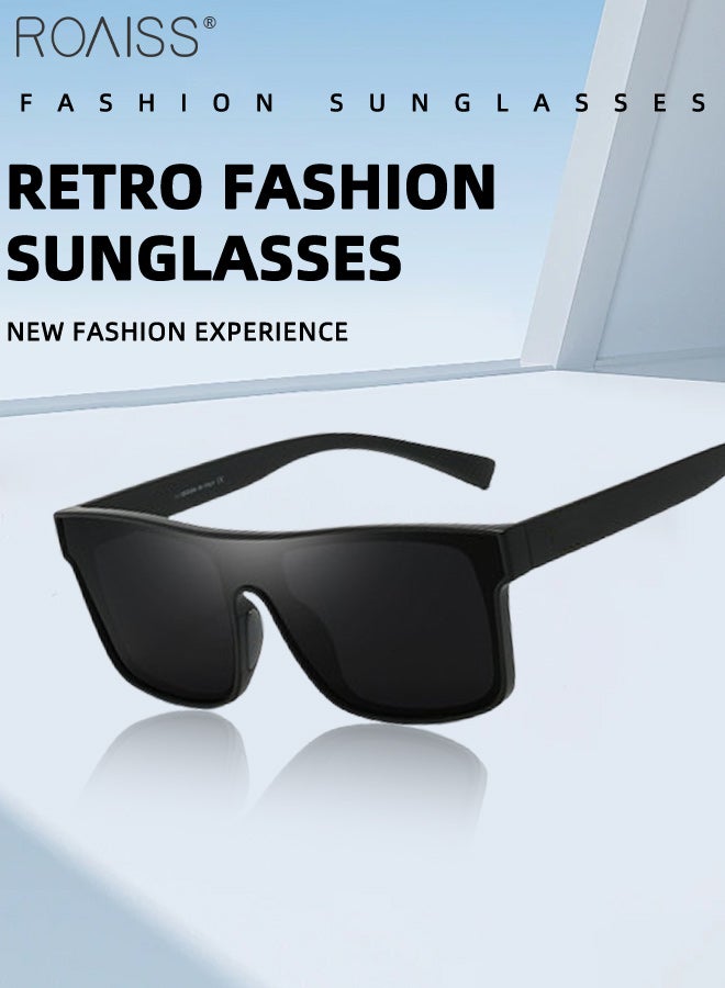 roaiss Men's Polarized Retro Rectangular Sunglasses UV400 Protection Sun Glasses, Fashion Anti-Glare Sun Shades for Driving Traveling Hunting with Case 72mm (Black) - Image 3